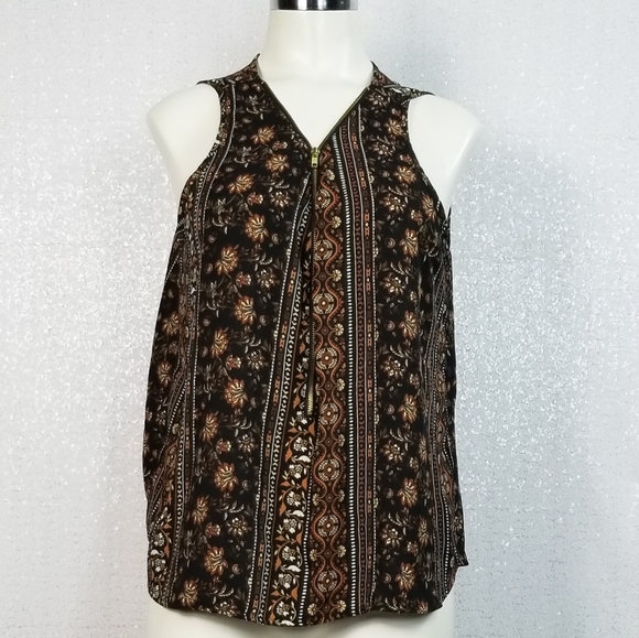 Ambiance Boho 3/4 Zipper Front Flowy Blouse sz L - Picture 1 of 7
